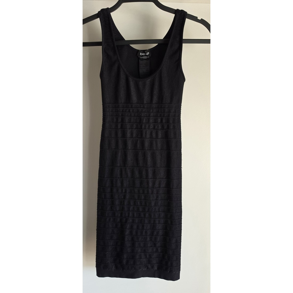 Bebe Black Sleeveless Mini Dress Size S Scoop Neck Bodycon Solid Cocktail Party
